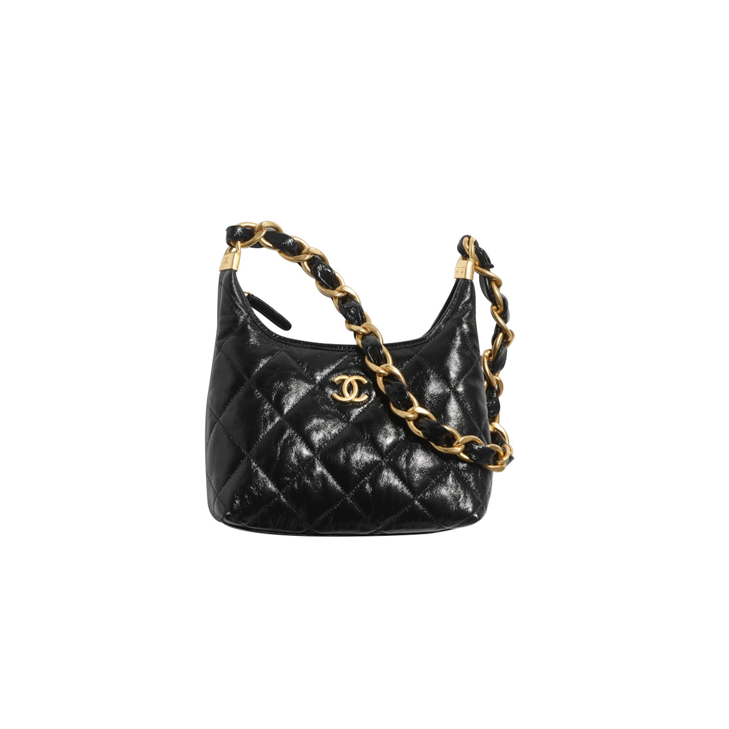 Ch*el master small hobo bagshiny lambskin goldtone metallic black as4922 (22.5*19.5*8.5cm)